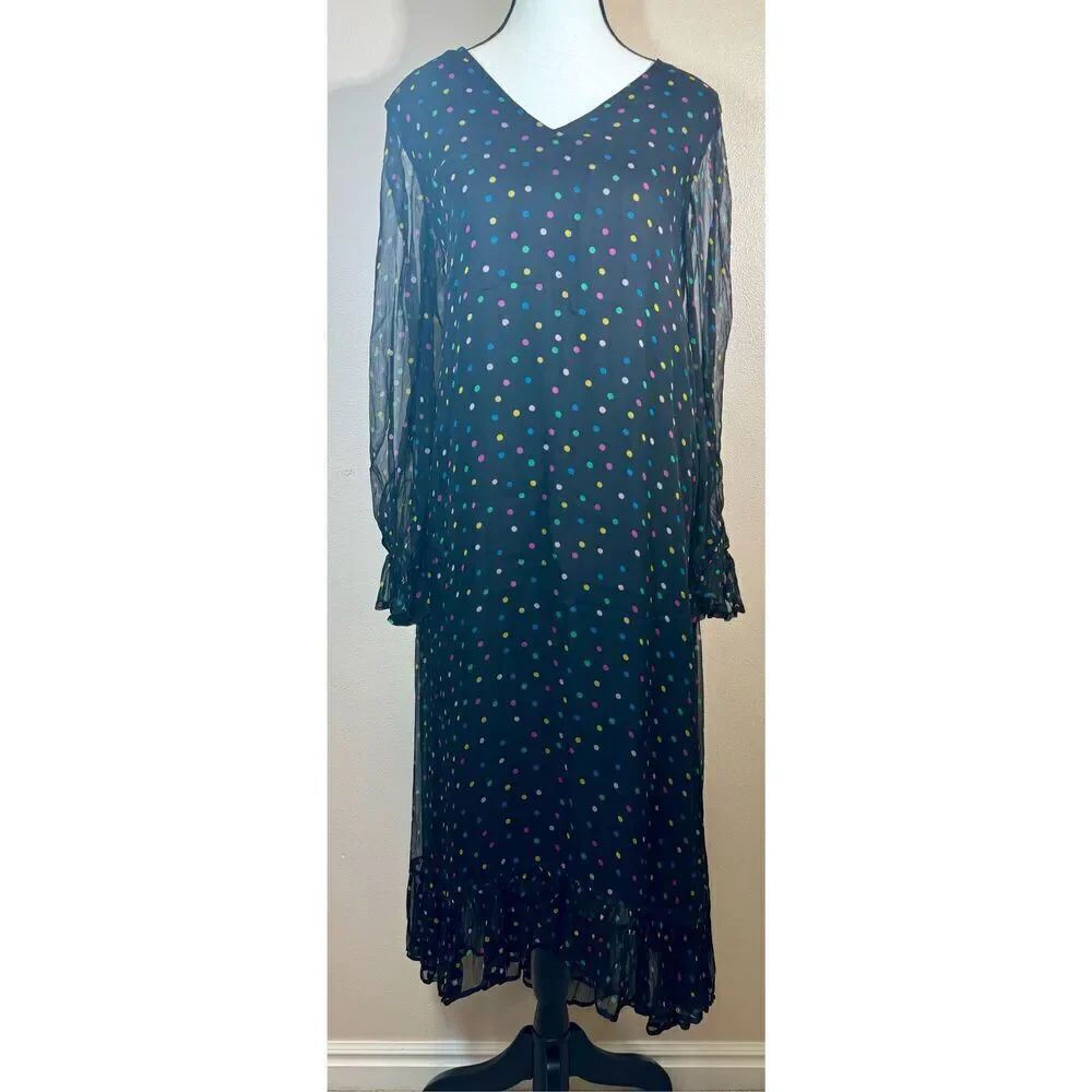 NWOT Essentiel Antwerp Black Multicolored Polka Dots Maxi Dress Size 2 Women's